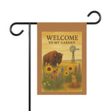 Welcome to My Garden – Great Plains Prairie Banner, Decorative Garden Flag, Outdoor Home Décor, Bison & Flowers, Nature Lover Gift, Lawn Flag, Summer Decoration