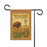 Welcome to My Garden – Great Plains Prairie Banner, Decorative Garden Flag, Outdoor Home Décor, Bison & Flowers, Nature Lover Gift, Lawn Flag, Summer Decoration