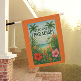 Welcome to Paradise – Tropical Garden & Beach Banner, Tropical Outdoor Decor, Summer Welcome Sign, Home & Garden Flag, Beach-Themed Decoration