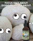 Bottle of Lion's Mane Extract with cartoonish eyes on a textured background