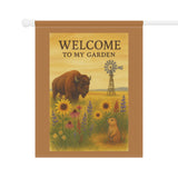 Welcome to My Garden – Great Plains Prairie Banner, Decorative Garden Flag, Outdoor Home Décor, Bison & Flowers, Nature Lover Gift, Lawn Flag, Summer Decoration
