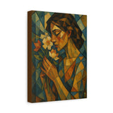 Woman Smelling Flowers Abstract Geometric Cubist Art Canvas Wall Decor