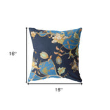 Decorative pillow with floral pattern blue shades 16"