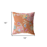 Decorative pillow with floral pattern orange and pink 16"