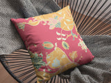 Decorative pillow with floral pattern red and yellow