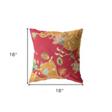 Decorative pillow with floral pattern red and yellow with dimensions