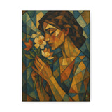 Woman Smelling Flowers Abstract Geometric Cubist Art Canvas Wall Decor