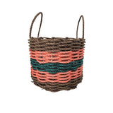 Woven lobster rope  basket with two-tone design on a white background