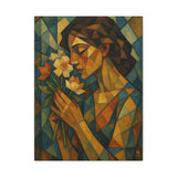 Woman Smelling Flowers Abstract Geometric Cubist Art Canvas Wall Decor