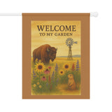Welcome to My Garden – Great Plains Prairie Banner, Decorative Garden Flag, Outdoor Home Décor, Bison & Flowers, Nature Lover Gift, Lawn Flag, Summer Decoration