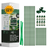 G-HITE garden support kit with packaging, stakes, ties, and safety caps on a white background
