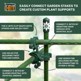 G-Bite garden stake support system with text instructions on how to use it.