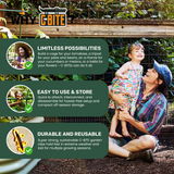 Promotional image for C-BITE garden support system with a woman and child in a garden setting.