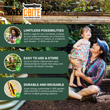 Advertisement for C-BITE plant support system featuring a woman and child in a garden.