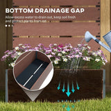 Illustration of a garden bed with a bottom drainage gap, showing water being poured and excess water draining away.