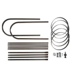 Set of black metal components on a white background