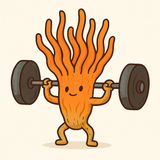 Illustration of a cartoon coral lifting weights on a beige background