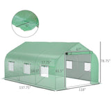 Green greenhouse with dimensions labeled on a white background