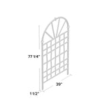 77-inch Outdoor White Vinyl Lattice Garden Trellis with Arched Top with dimensions on a white background