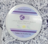 Lavender Lemongrass foaming bath whip container on white shredded paper