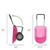 Measurement chart of Heavy Duty 2-Wheel Multipurpose Rust Proof Wheelbarrow - Pink with dimensions labeled on a white background