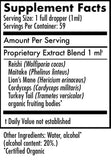 Supplement facts label with ingredients listed on a white background