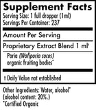 Supplement facts label for a product with Poria extract blend, showing serving size, servings per container, and ingredient list.