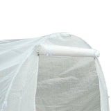 White mesh greenhouse with rolled-up sides on a white background