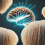 Illustration of a brain with neural connections surrounded by hair follicles.