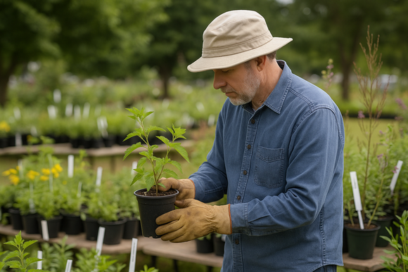Gardener at plant sale