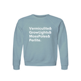 Vermiculite, GrowLights, MossPoles & Perlite Plant Lover Sweatshirt – Organic Cotton Raglan