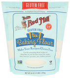 Bob's Red Mill Gluten Free 1 to 1 Baking Flour in a 64 oz resealable stand-up pouch. The packaging features a light blue background with a red 'Gluten Free' banner at the top, a blue central label, and a small photo of Bob's Red Mill founder on the front.