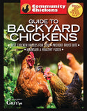 Book cover of 'Community Chickens Guide to Backyard Chickens' with chickens on a green background