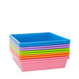 Stack of colorful plastic bins on a white background 1010 Trays 2.5" Deep - Extra Strength