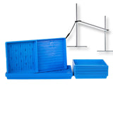 Set of blue plastic trays with a white background