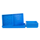Set of blue plastic trays on a white background