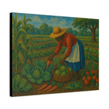 Gullah Geechee Vegetable Garden Folk Art Painting, African American Woman Harvesting