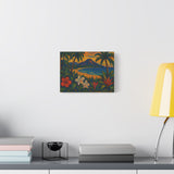 Gauguin Inspired Tropical Beach with Volcano and Exotic Flowers