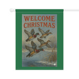 Welcome Christmas Wood Duck Garden Banner, Outdoor Flag, Holiday Yard Art, Duck Theme Garden Sign