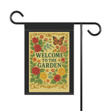 Victorian Garden Banner - Welcome to the Garden Flag, Floral Outdoor Decor, Spring Gardening Gift, Butterfly Garden Sign, Home & Patio Decor