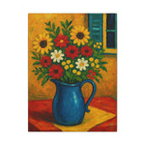 Gullah Geechee Folk Art Bouquet, Flowers in Blue Enamel Pitcher on Kitchen Table