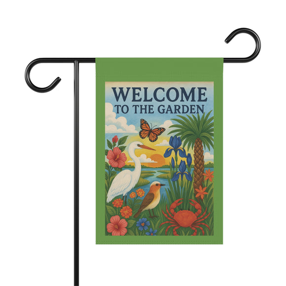 Lowcountry Garden Welcome Banner – “Sunrise on the Marsh” - Floral Outdoor Decor, Gardening Gift, Butterfly Garden Sign, Home & Patio Decor