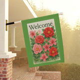 Welcome – Camellia & Azalea Garden Banner, Floral Welcome Flag for Home, Outdoor Decor, Housewarming Gift, Garden Party