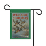 Welcome Christmas Wood Duck Garden Banner, Outdoor Flag, Holiday Yard Art, Duck Theme Garden Sign
