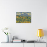 Cézanne Style French Landscape, Provence Homes, Orchards, and Distinctive Mountain Scene