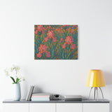 Van Gogh Style Pink Iris Garden Painting, Impressionist Floral Wall Art
