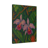Gauguin Inspired Tropical Still Life with Cattleya Orchids and Bromeliads