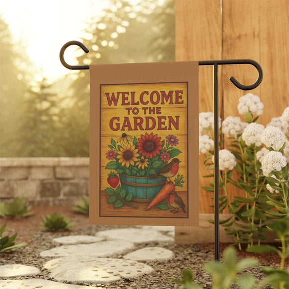 Rustic Garden Charm Banner – “Welcome to the Garden” - Floral Outdoor Decor, Gardening Gift, Butterfly Garden Sign, Home & Patio Decor