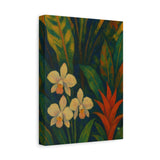 Gauguin Inspired Tropical Still Life with Orchids and Bromeliads