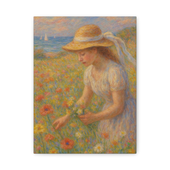 Seaside Wildflower Gathering – Impressionist Style Portrait